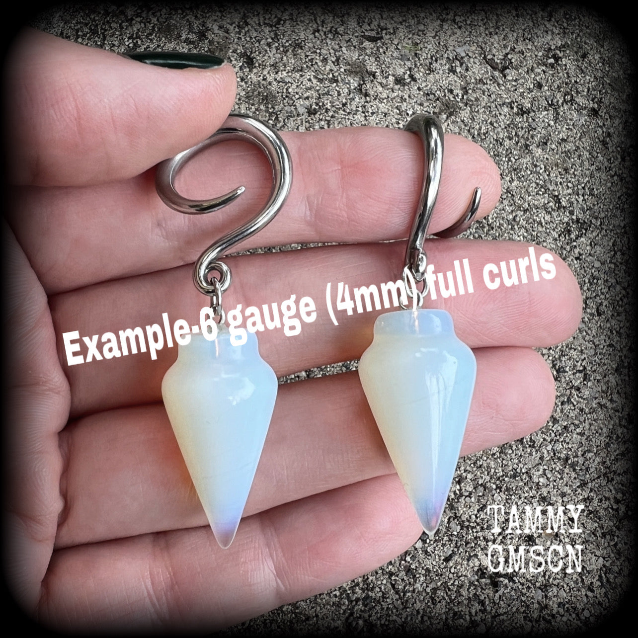 Opalite gauged earrings-Gemstone earrings