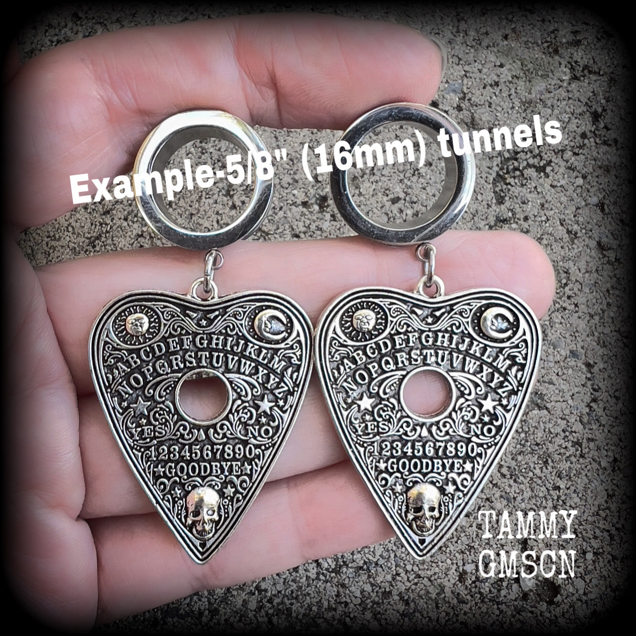 Ouija board planchette tunnel earrings