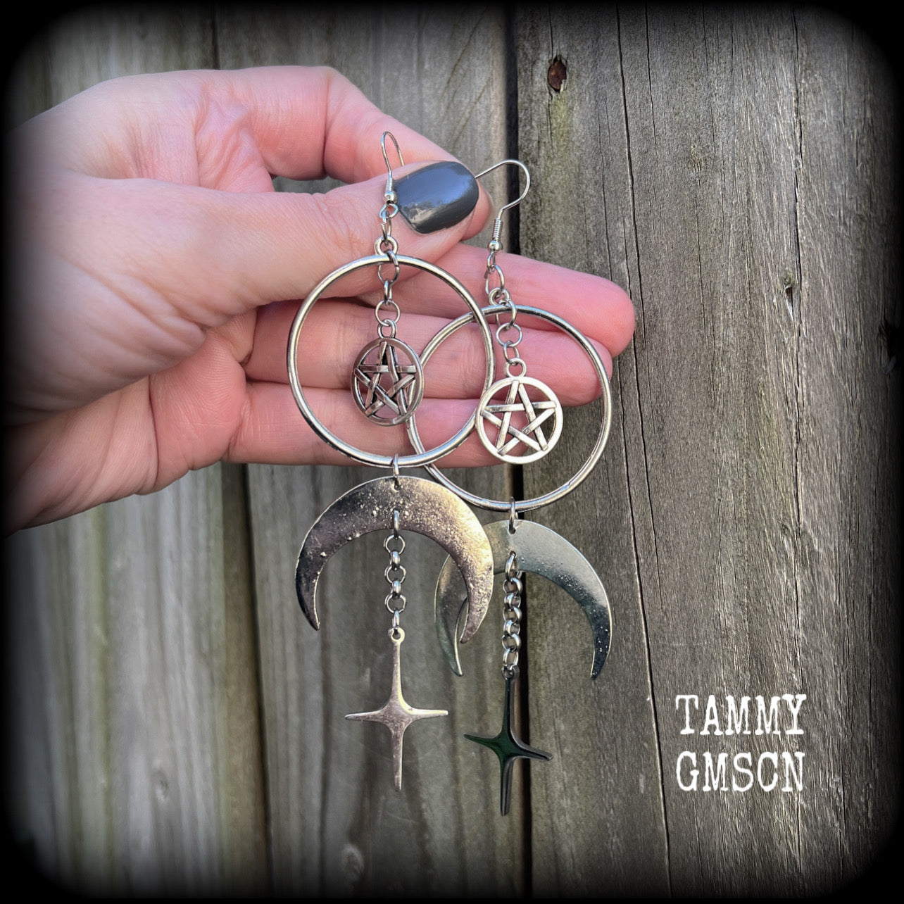 Crescent moon and pentagram earrings-MCM earrings