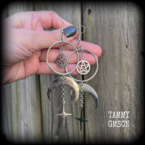 Crescent moon and pentagram earrings-MCM earrings