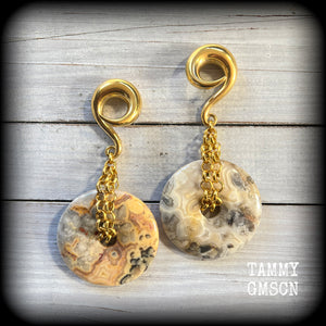 Crazy lace agate gauge earrings-Ear weights