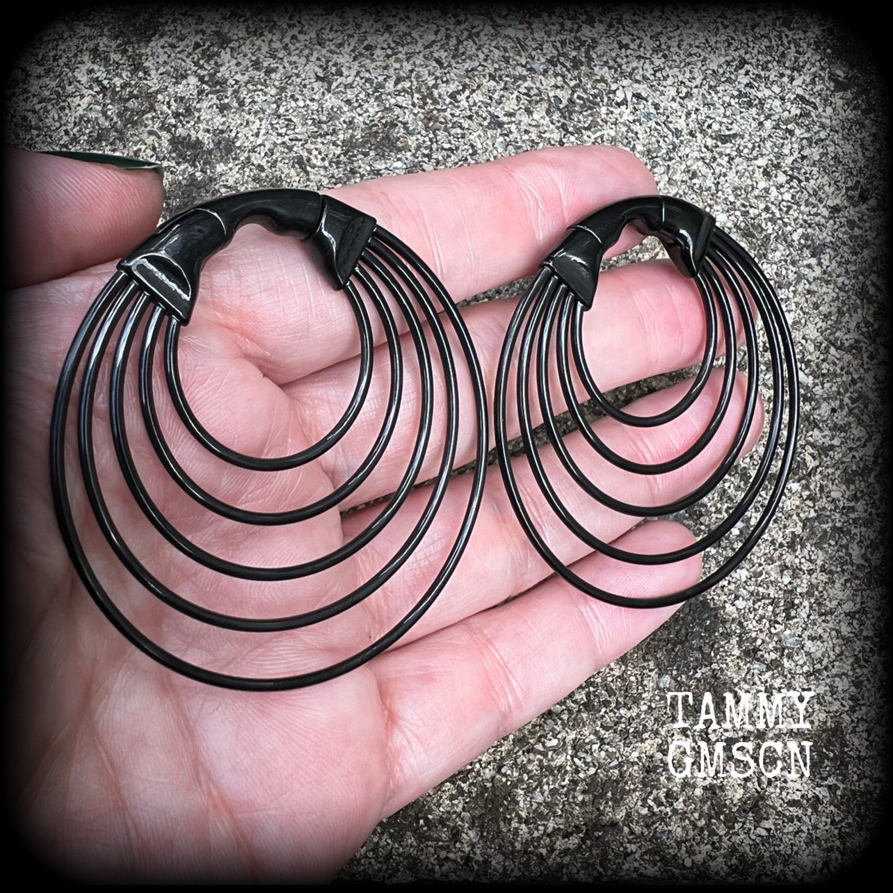 Geometric hoop ear gauges Hoop gauges Hoop earrings Tunnel hoops Hoop tunnels Geometric gauged earrings Ear hangers Ear gauges Stretched ears Stretched lobes Magnetic earrings Clickers