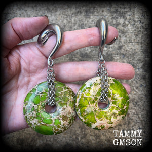 Ocean jasper gauged earrings-Ear hangers