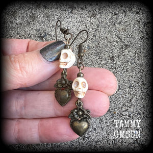 Sacred heart and skull earrings-Erzulie earrings