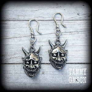 Hannya Mask earrings Japanese demon earrings 2 gauge ear weights 8 gauge ear weights Ear hangers Body jewelry Japanese jewelry Ear gauges