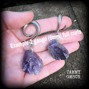 Raw amethyst gauged earrings