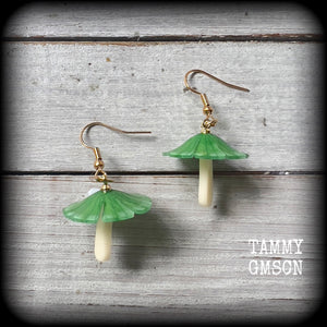 Green mushroom earrings-Alice in Wonderland earrings