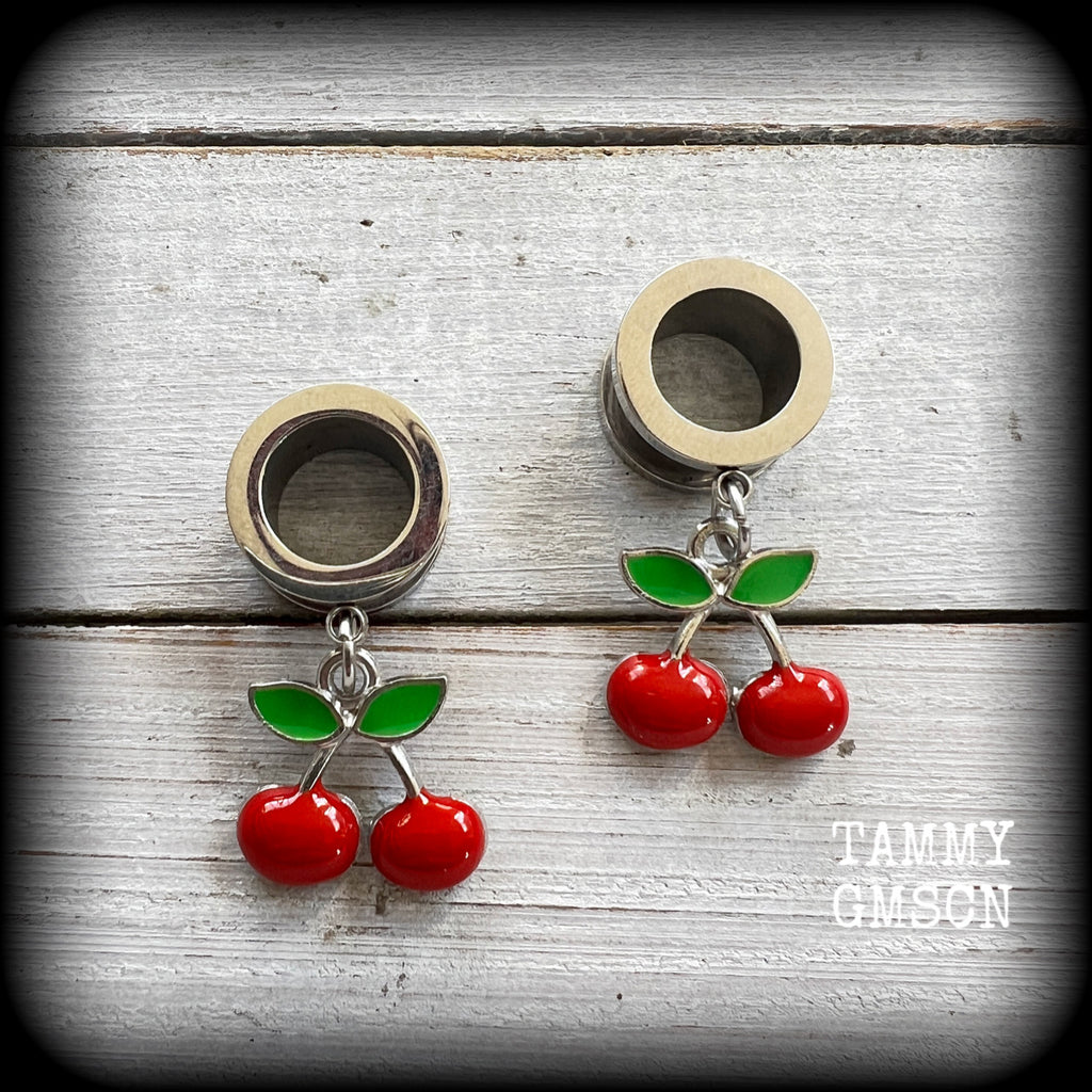 Cherry tunnel earrings-Rockabilly earrings