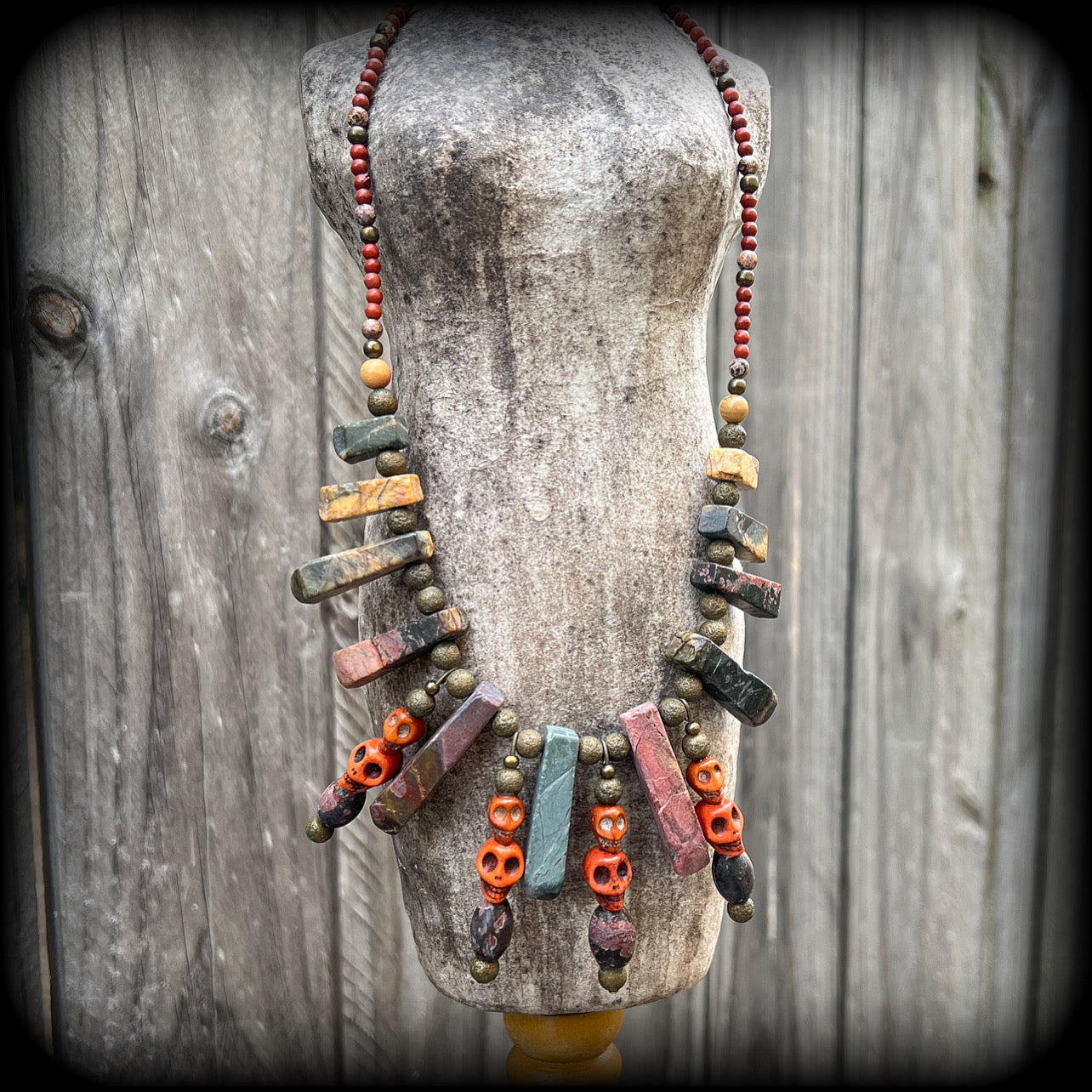 One of a kind Papa Legba skull necklace-Picasso jasper necklace