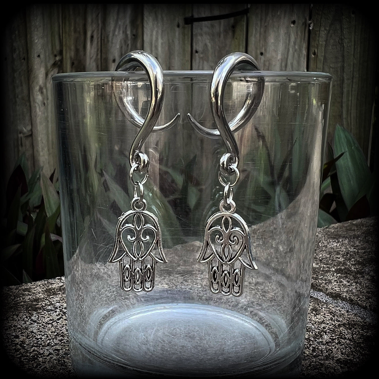 Hamsa hand gauged earrings 