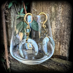 Labradorite crescent moon gauged earrings