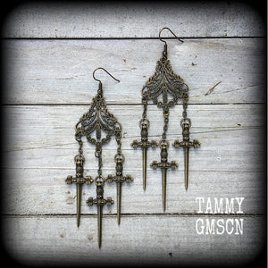 Three of swords earrings 