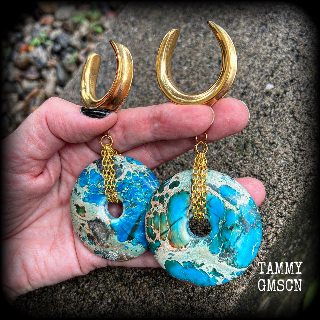 Turquoise ocean jasper ear weights-Gauged earrings