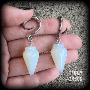 Opalite gauged earrings-Gemstone earrings