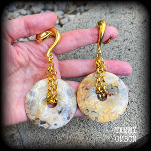 Crazy lace agate gauge earrings-Ear weights