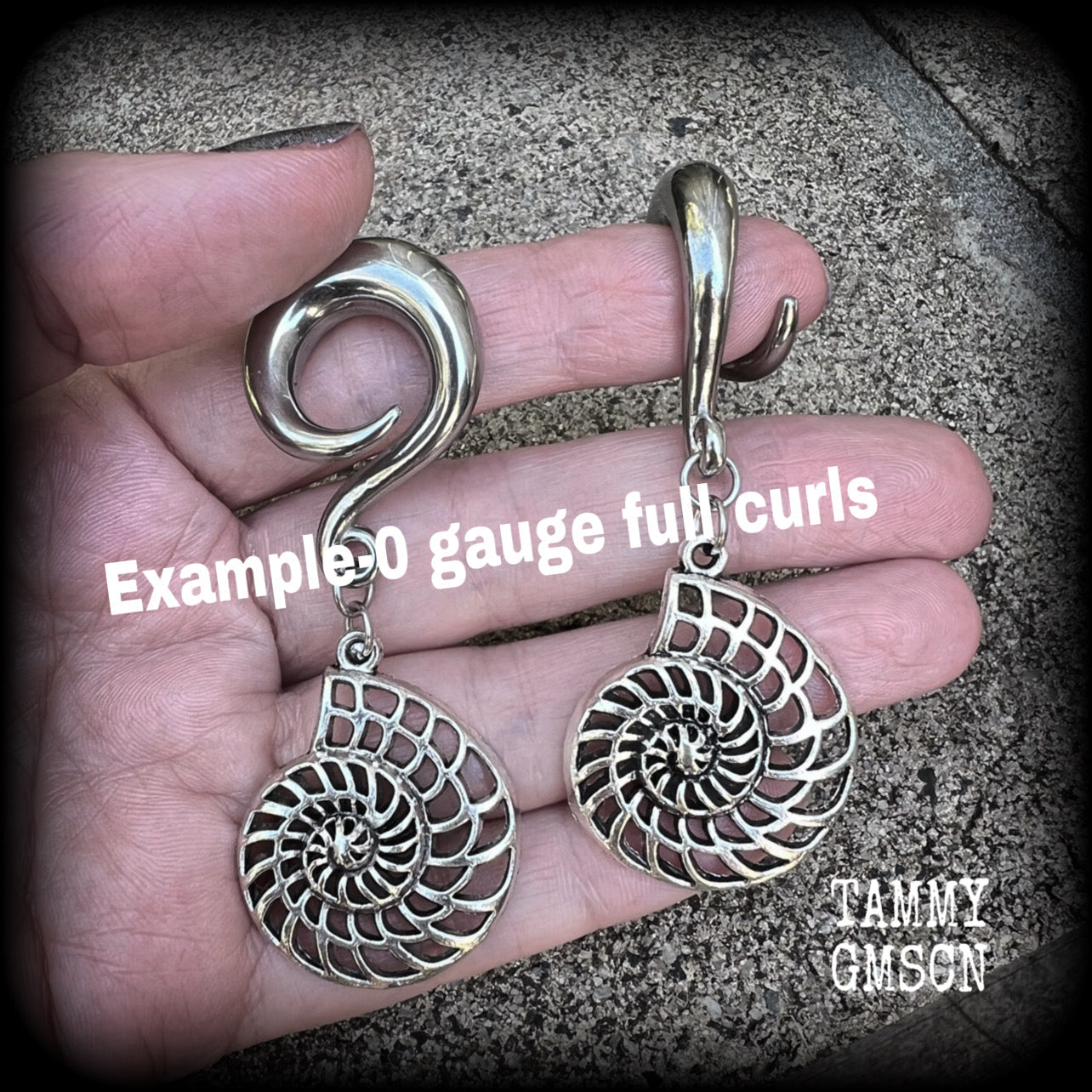 Fibonacci spiral gauged earrings-Nautilus ear hangers