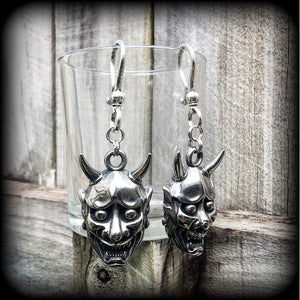 Hannya mask earrings Hannya Mask earrings Japanese demon earrings 2 gauge ear weights 8 gauge ear weights Ear hangers Body jewelry Japanese jewelry Ear gauges