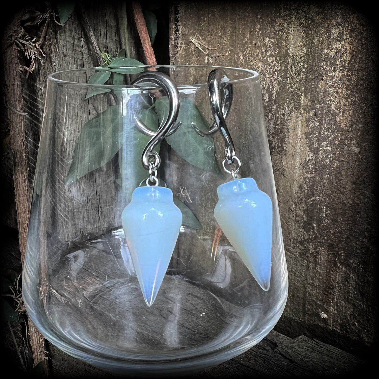 Opalite gauged earrings-Gemstone earrings