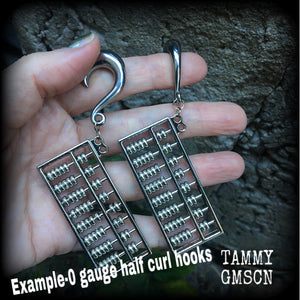 Abacus gauged earrings-Silver ear weights