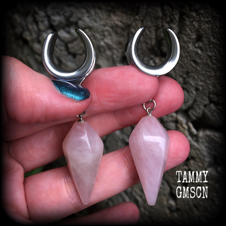 Rose quartz ear weights 