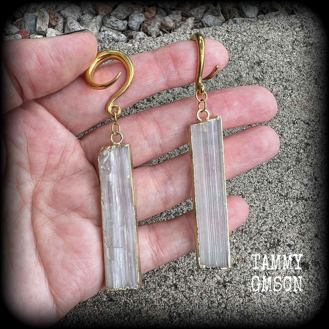 Selenite gauged earrings