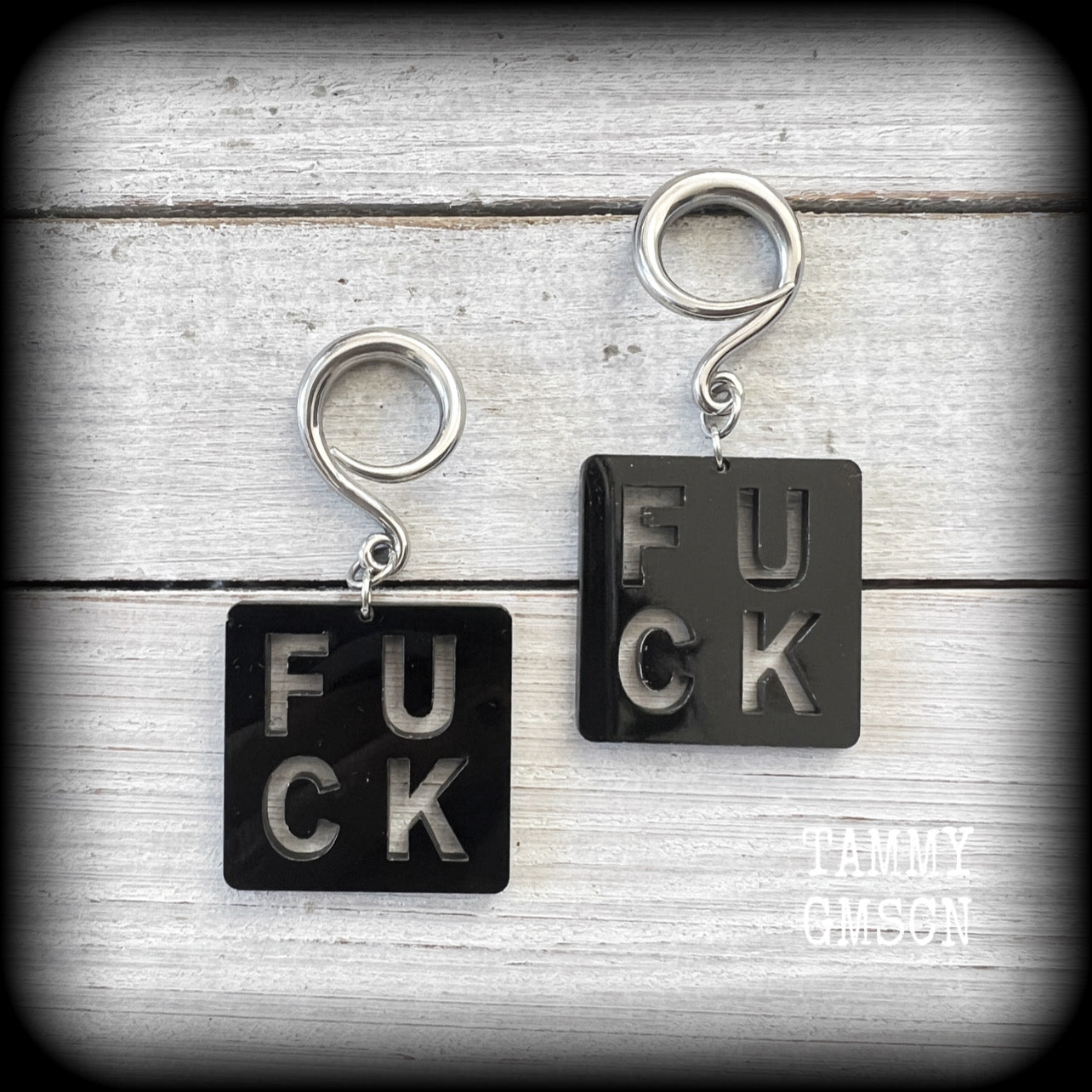 Fuck earrings Swear word jewelry Game tile Board games Earrings Ear jewelry Jewelry Punk grrl Punk earrings Punk jewelry Riot girl Riot grrl Punk fashion Offensive Secret santa Christmas gifts Kriss Kringle 4mm 6mm 8mm 10mm 12mm 14mm 16mm 19mm 22mm