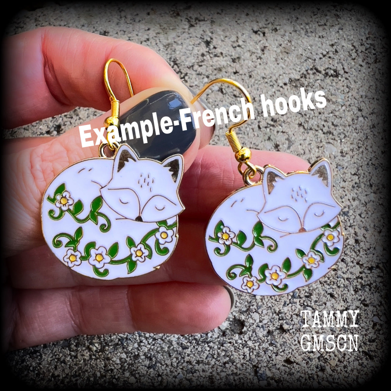 White fox and flowers earrings