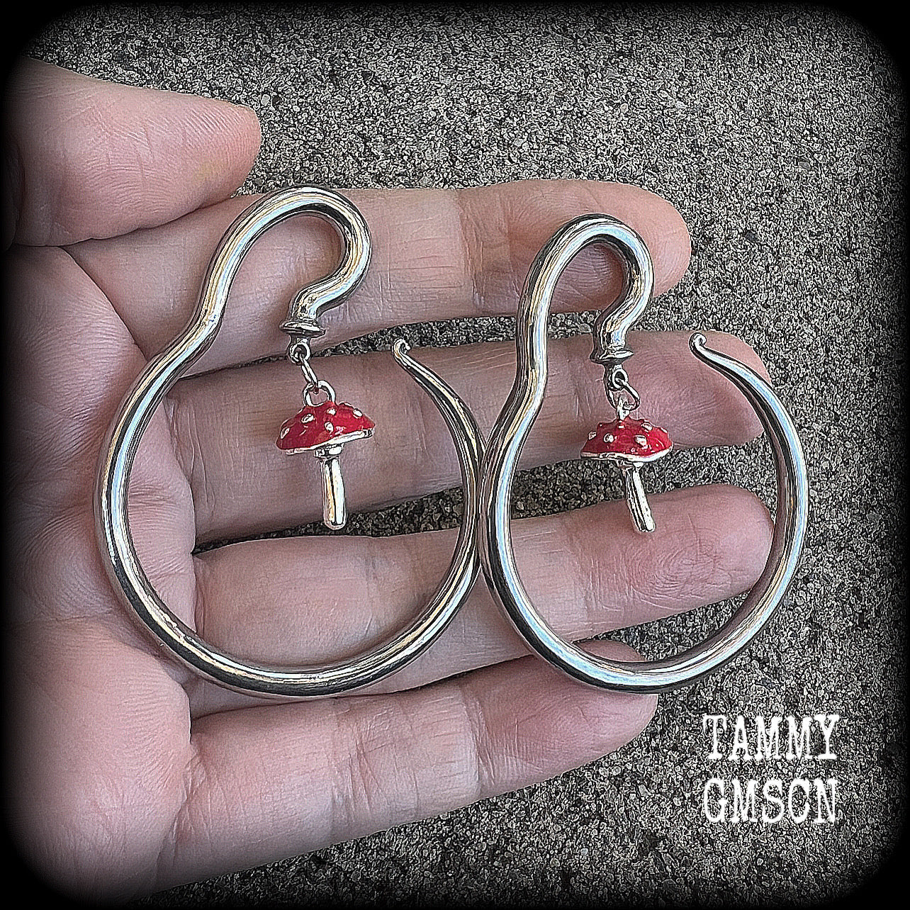 Red mushroom ear hangers