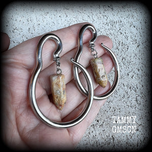 Lace agate ear hangers-Round ear gauges