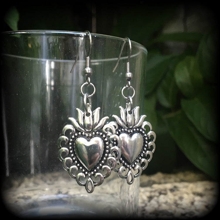 Sacred heart earrings-Milagros heart earrings