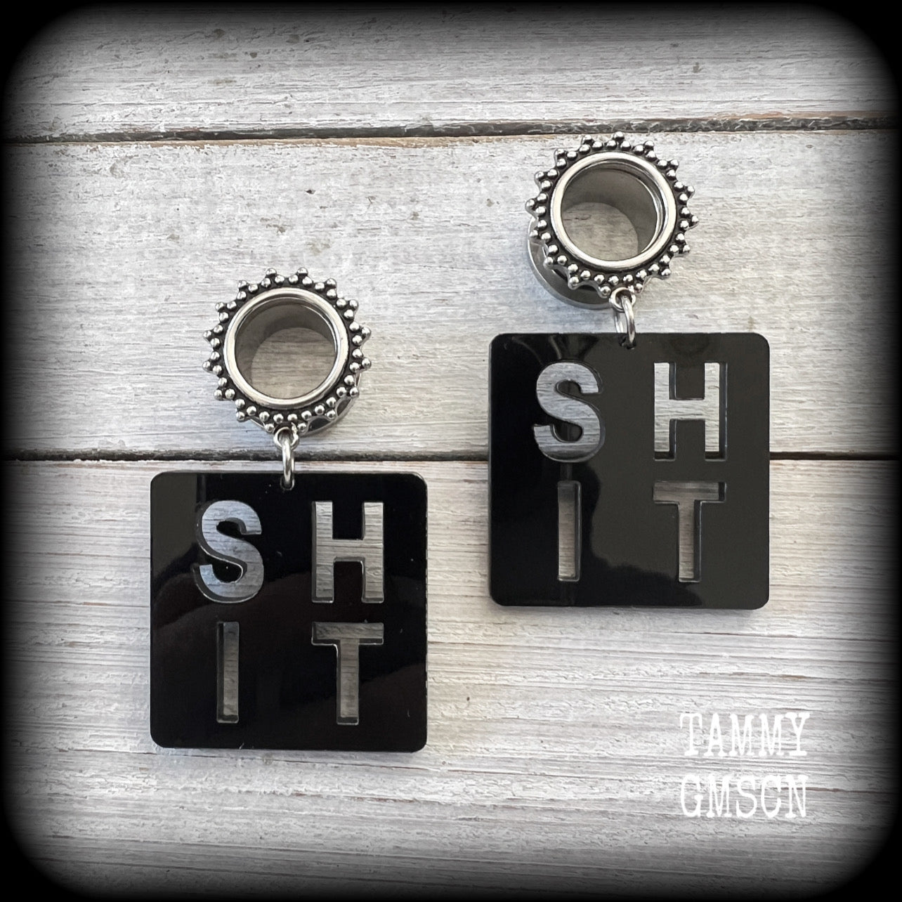 Shit earrings Swear word jewelry Game tile Board games Earrings Ear jewelry Jewelry Punk grrl Punk earrings Punk jewelry Riot girl Riot grrl Punk fashion Offensive Secret santa Christmas gifts Kriss Kringle 4mm 6mm 8mm 10mm 12mm 14mm 16mm 19mm 22mm