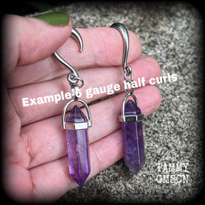 Amethyst gauged earrings Amethyst ear weights 6 gauge ear weights Gemstone ear hangers Body jewelry 6g 2g 0g 00g 1/2” 9/16” 5/8” 3/4” 7/8” 1” 1.10” 1.18” Ear gauges Stretched ears Stretched lobes Putple gemstone earrings Cottagecore Fairycore 