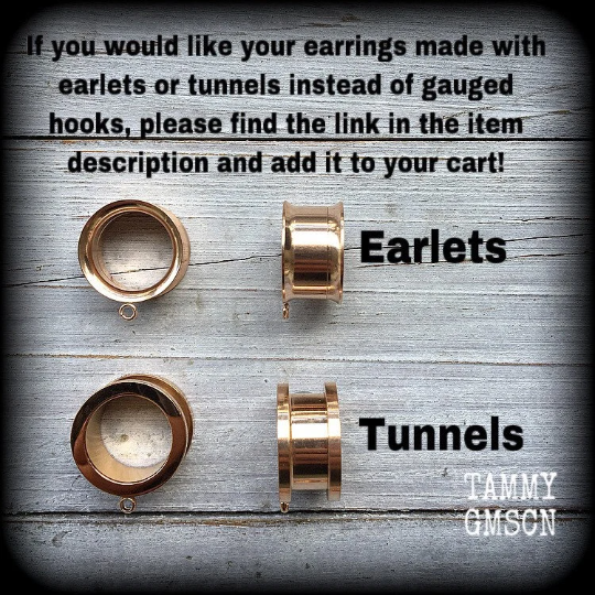 Tiamat pink druzy and bronze fish gauged earrings