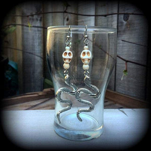 Snake and skull earrings-Damballah jewellery