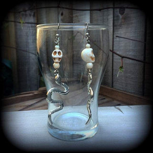 Snake and skull earrings-Damballah jewellery