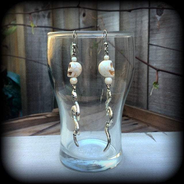 Snake and skull earrings-Damballah jewellery