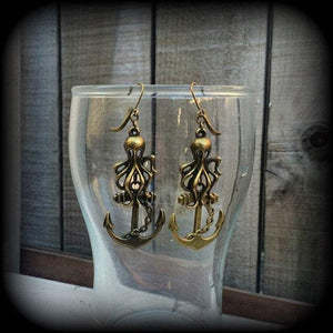 Octopus and anchor earrings-Sea shanty earrings