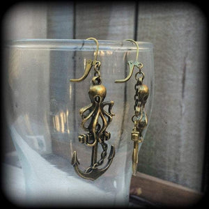 Octopus and anchor earrings-Sea shanty earrings