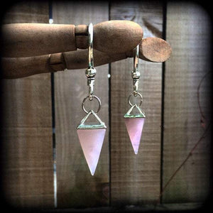 Rose quartz earrings Gemstone ear weights Crystal ear hangers 2 gauge body jewelry Stretched ears Stretched lobes Body jewelry 