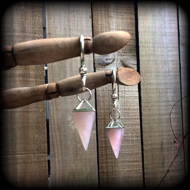 Rose quartz earrings Gemstone ear weights Crystal ear hangers 2 gauge body jewelry Stretched ears Stretched lobes Body jewelry 