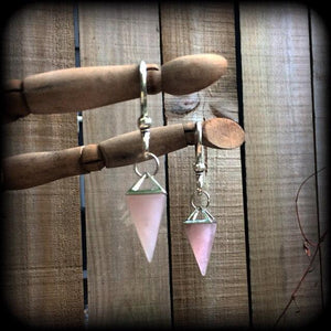 Rose quartz earrings Gemstone ear weights Crystal ear hangers 2 gauge body jewelry Stretched ears Stretched lobes Body jewelry 