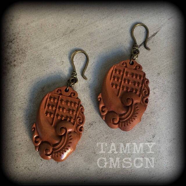 Carved Wood earrings-Lotus and abacus ear hangers