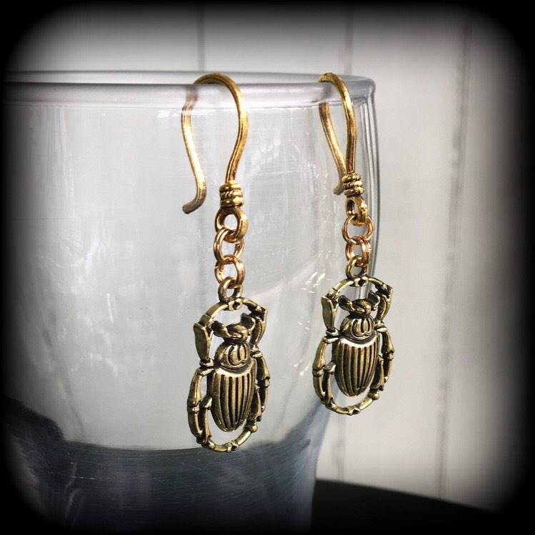 Scarab beetle earrings-Egyptian ear hangers