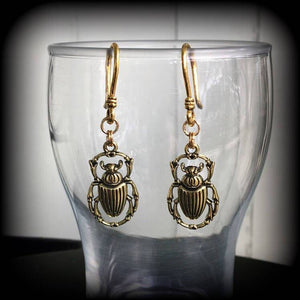 Scarab beetle earrings-Egyptian ear hangers