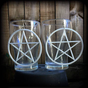 White goth oversized pentagram earrings