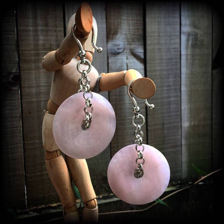 Rose quartz ear weights-Ear hangers