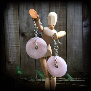 Rose quartz ear weights-Ear hangers