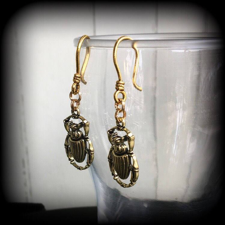 Scarab beetle earrings-Egyptian ear hangers