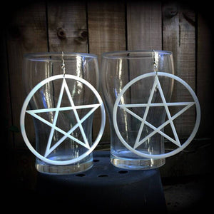 White goth oversized pentagram earrings