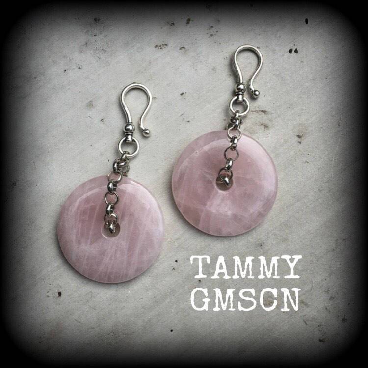 Rose quartz ear weights-Ear hangers